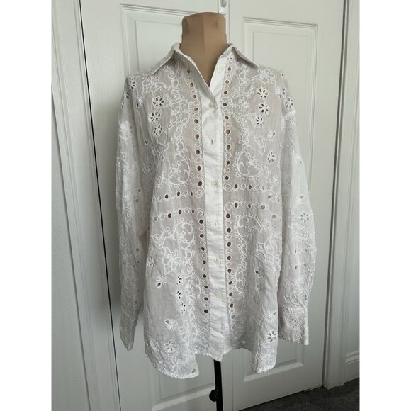 Madewell $148 Embroidered Oversized Button-Up Shirt Blouse White Size S #NU457 - Picture 7 of 15